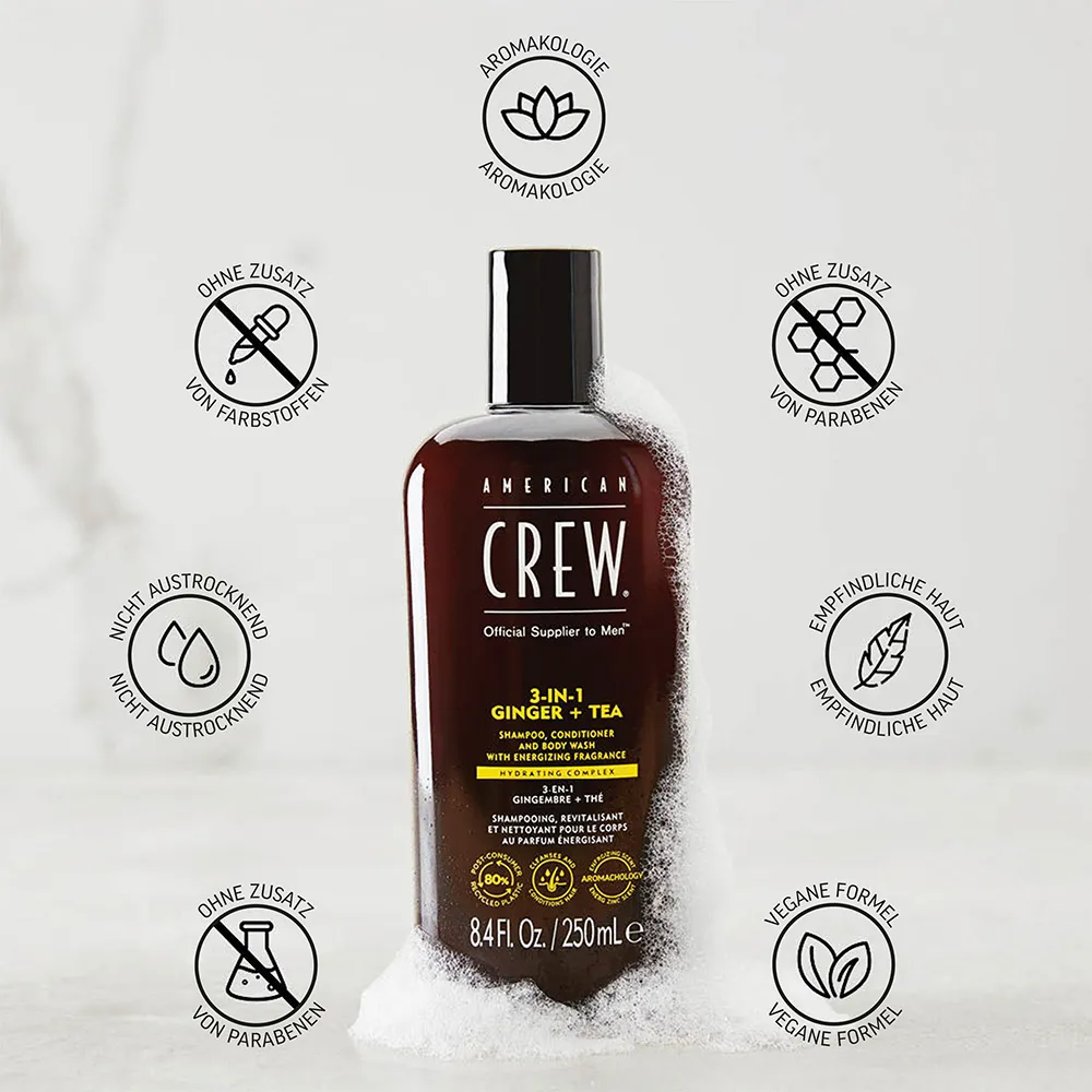 American Crew Ginger & Tea Energizing 3-in-1 Shampoo 250 ml 5 American Crew Ginger & Tea Energizing 3-in-1 Shampoo 250 ml