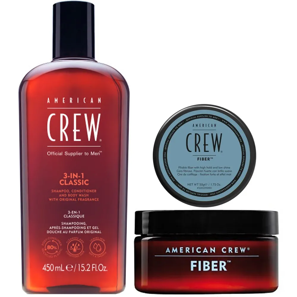 American Crew Classic 3-in-1 Shampoo & Fiber Cream Duo Big Bundle 